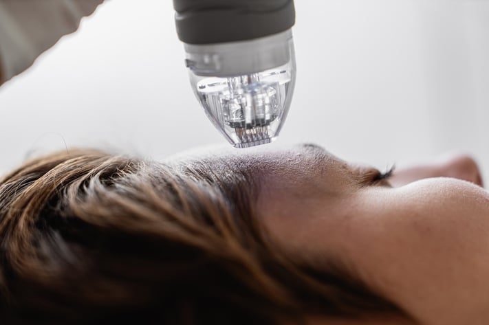 woman getting microneedling treatment to improve skin laxity