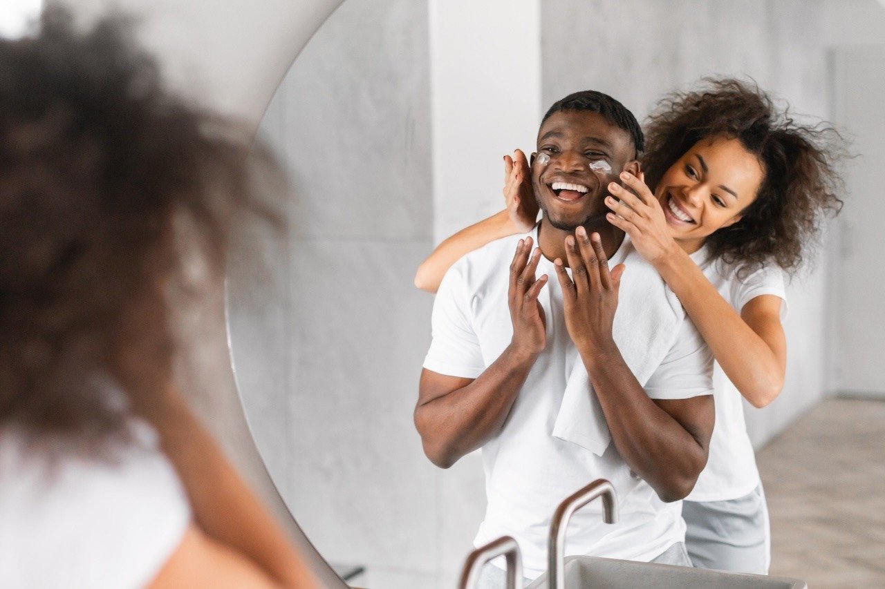couple getting ready in the morning