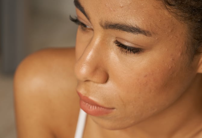 Close up of girl with acne scars